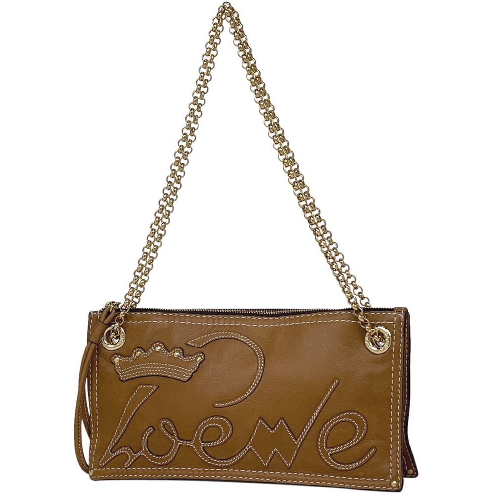 Loewe logo chain shoulder bag stitched leather brown